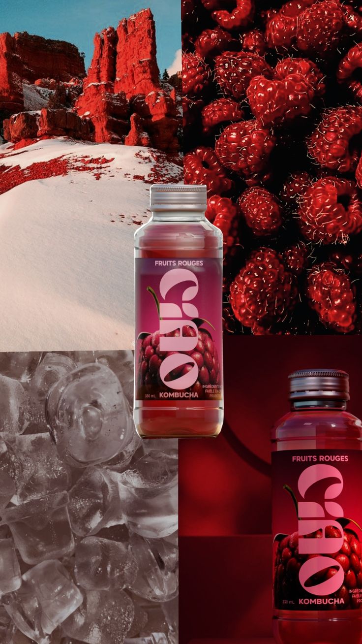 Ambiance Fruits Rouges : roches rouges, framboises